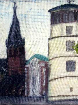 Lambertus und Schloßturm, '98, 25x30, gardiniert,